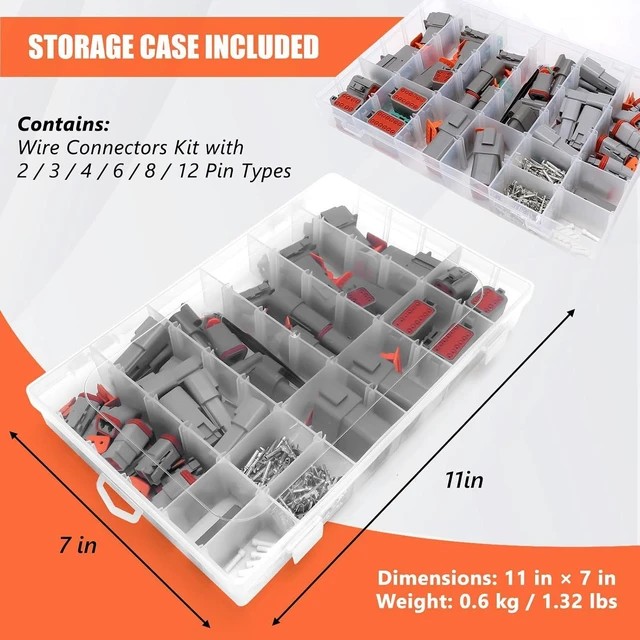 Alt view image 5 of 7 - 265-Piece Automotive Wire Connector Kit, 2-12 Pin Weatherproof Crimp Terminals for Car, RV & Boat