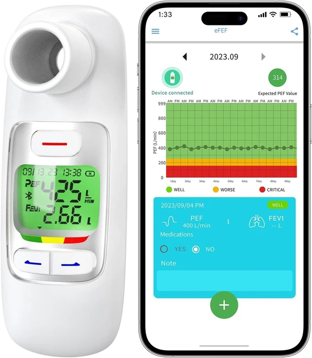 Main image of Bluetooth Peak Flow Meter, Digital PEF/FEV1 Monitor for Asthma