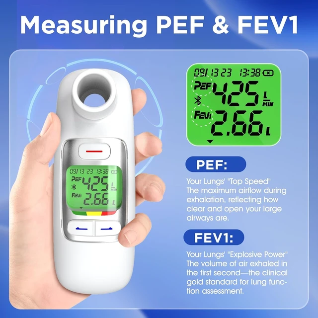 Alt view image 4 of 7 - Bluetooth Peak Flow Meter, Digital PEF/FEV1 Monitor for Asthma