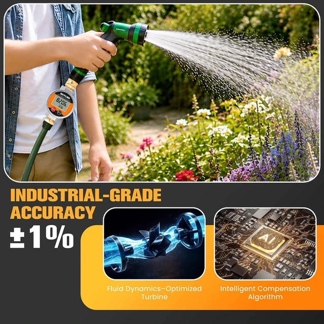 Alt view image 5 of 7 - IP68 Metal Water Flow Meter for Garden Hose, RV & Lawn Sprinkler
