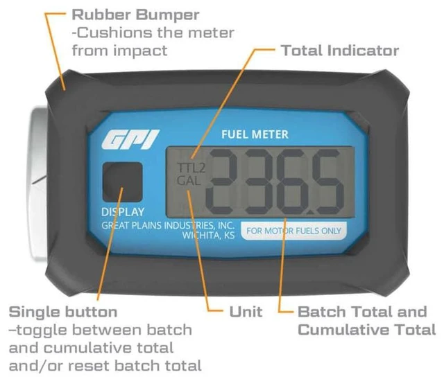 Alt view image 5 of 6 - 01A Series Turbine Fuel Flow Meter, Aluminum, 3-30 GPM, Battery Digital Display