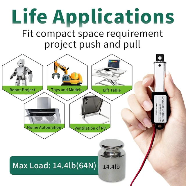 Alt view image 6 of 7 - 12V Micro Electric Linear Actuator with Controller, 2" Stroke