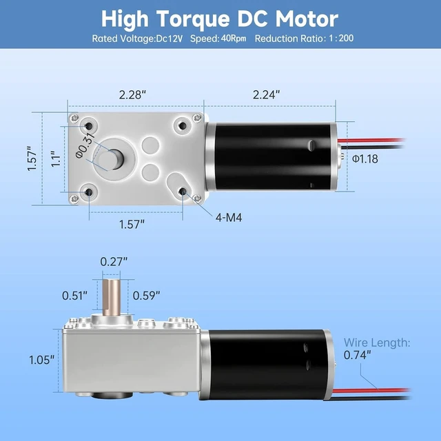 Alt view image 2 of 7 - 12V DC Worm Gear Motor, 40RPM 32kg.cm High Torque, Self-Locking with PWM Controller & Bracket