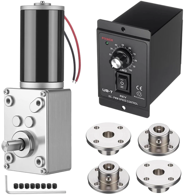 Main image of 6-Piece 12V 12RPM Worm Gear Motor Kit with 20A PWM Controller, Self-Locking for DIY
