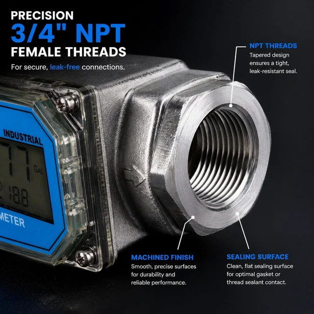 Alt view image 2 of 7 - 3/4" Digital Water Flow Meter, Inline with NPT Threads, Gallons/Liters (GH3100)