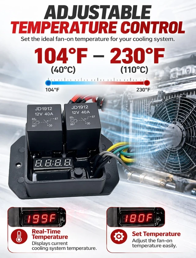 Alt view image 3 of 7 - 12V/24V Radiator Fan Controller Kit with LED Display, Replaces DC0444