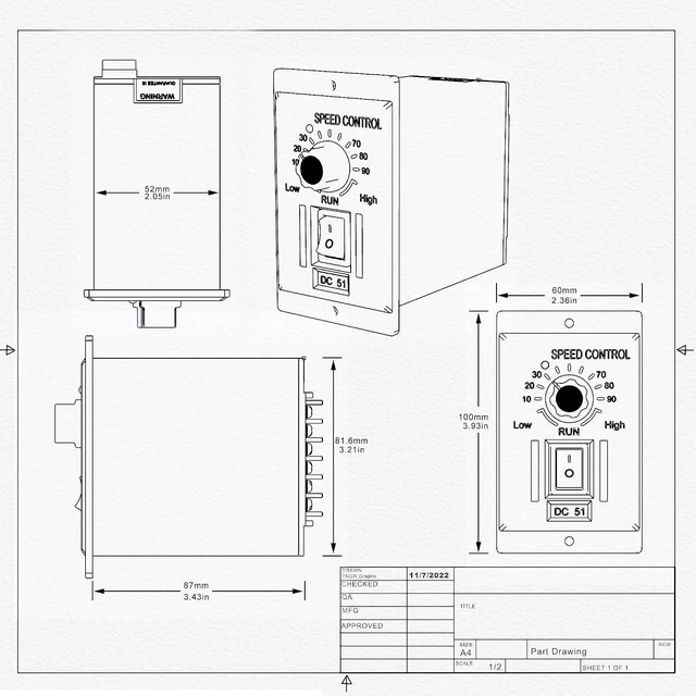 Alt view image 6 of 6 - 400W DC Motor Speed Controller, AC 110V to 0-90V Knob Adjustable (DC-51)