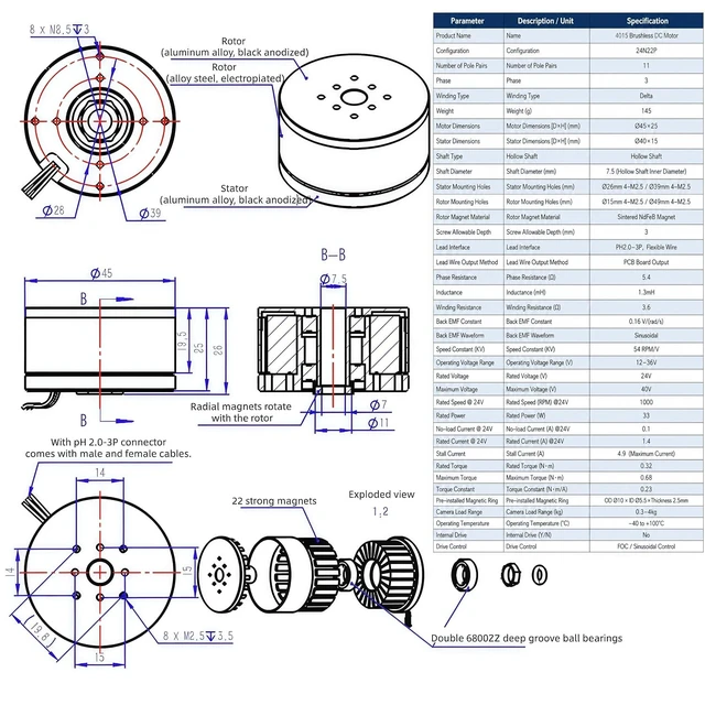 Alt view image 2 of 7 - 4015 BLDC Gimbal Motor with MT6701 Encoder, Hollow Shaft Outrunner, 12-36V