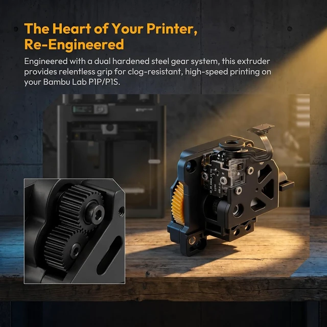 Alt view image 3 of 7 - Hardened Steel Dual-Gear Extruder Kit for Bambu Lab P1P/P1S with Filament Sensor & High Torque Motor