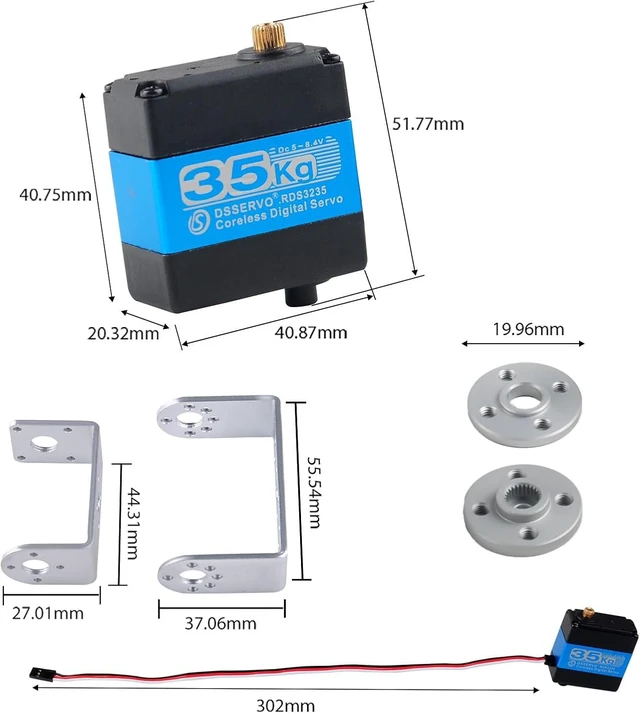 Alt view image 5 of 6 - 2-Pack 35KG RDS3235 High Torque Digital Servo, Metal Gear, 270° with Bracket for RC Robot