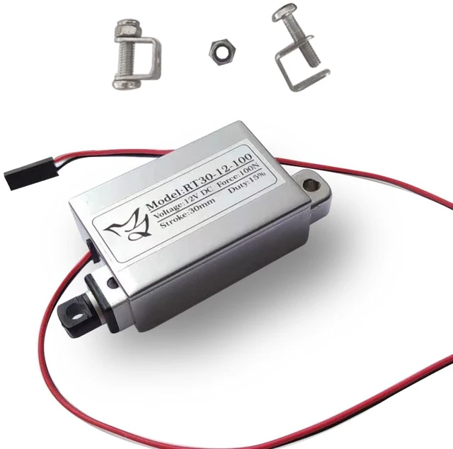 Main image of 12V Mini Linear Actuator, 1.2" Stroke, 22lb Force with Mounting Brackets for Window & Robotics
