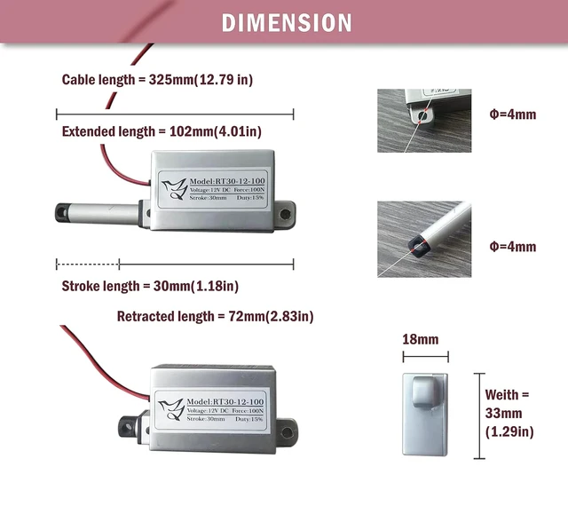 Alt view image 3 of 4 - 12V Mini Linear Actuator, 1.2" Stroke, 22lb Force with Mounting Brackets for Window & Robotics