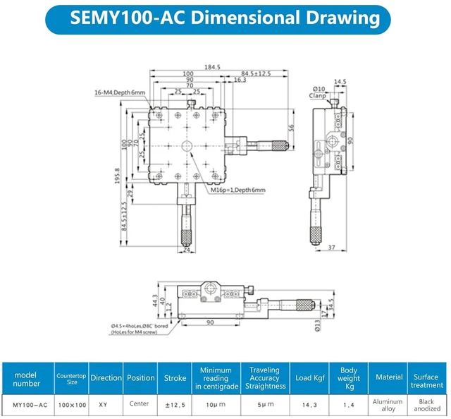 Main image of XY Manual Linear Stage, Precision Cross Roller Translation Table, 100x100x40mm