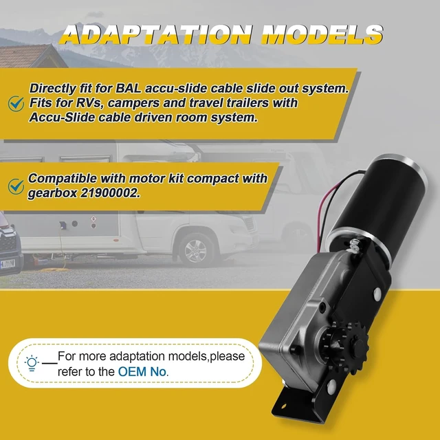 Alt view image 3 of 7 - RV Slide-Out Motor & Gear Housing, Compatible with BAL Accu-Slide Cable System, R25075/R25076
