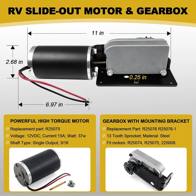 Alt view image 6 of 7 - RV Slide-Out Motor & Gear Housing, Compatible with BAL Accu-Slide Cable System, R25075/R25076