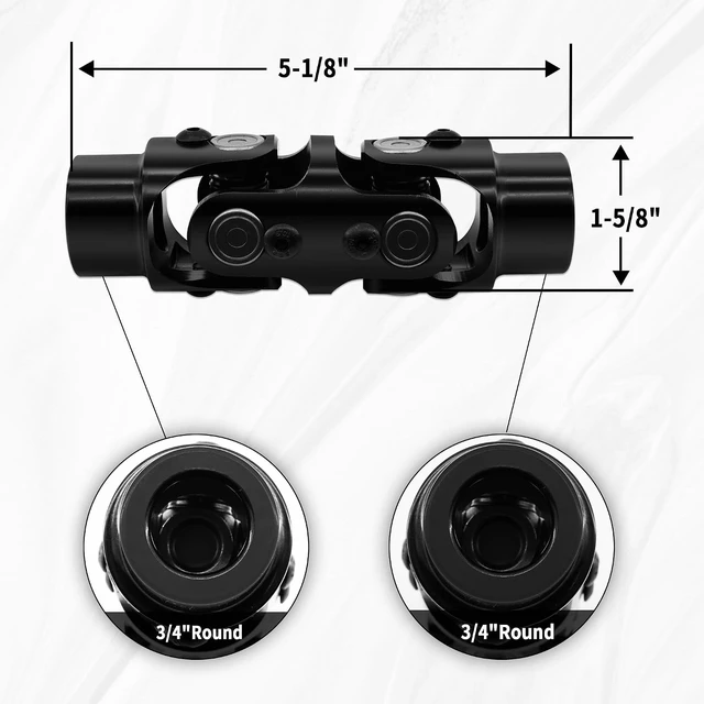 Alt view image 2 of 7 - Double U-Joint Steering Shaft, 3/4" Round, 5-1/8" Length, Black
