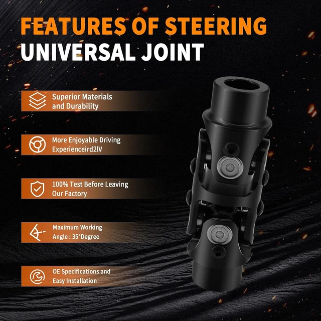 Alt view image 3 of 7 - Double U-Joint Steering Shaft, 3/4" Round, 5-1/8" Length, Black