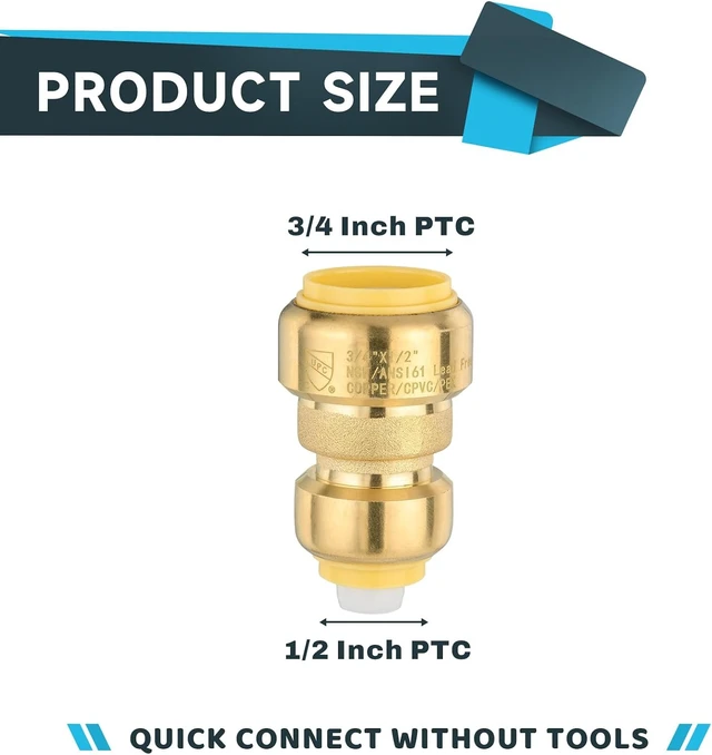 Alt view image 2 of 6 - 10-Pack 3/4" x 1/2" Push-Fit Straight Reducing Coupling (PF017-10)