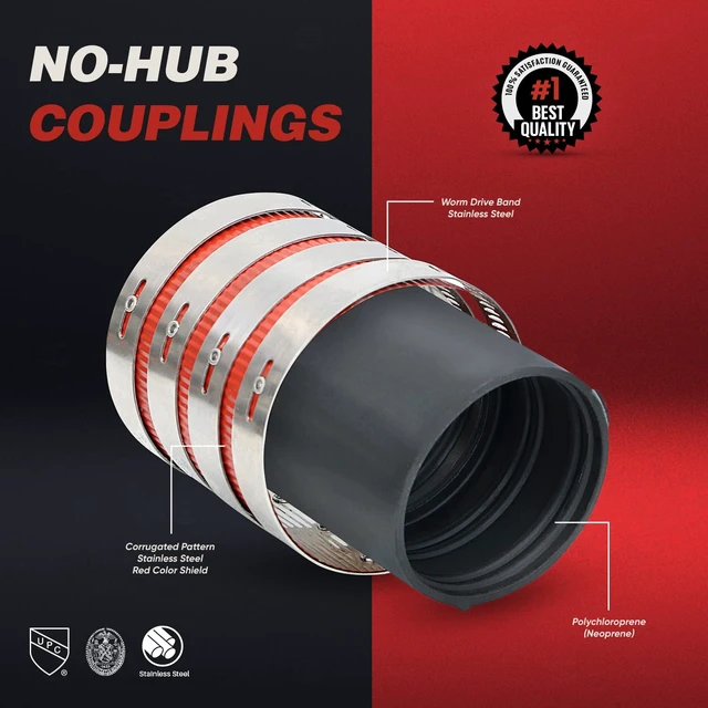 Alt view image 3 of 6 - 5-Pack 2" Heavy Duty No-Hub Coupling, Red Shield (37422CS-5)