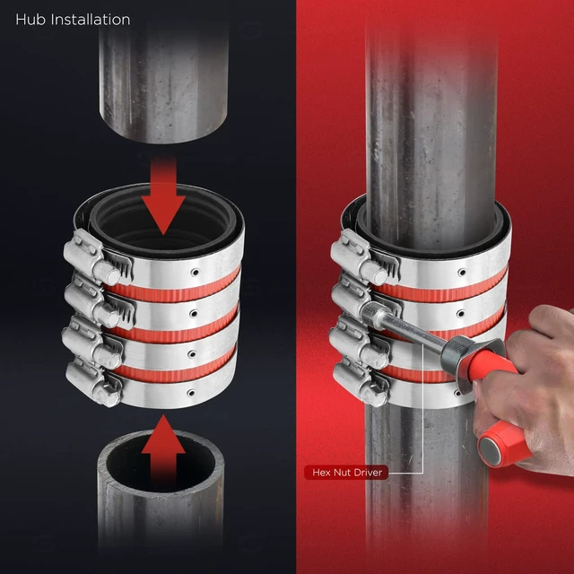 Alt view image 6 of 6 - 5-Pack 2" Heavy Duty No-Hub Coupling, Red Shield (37422CS-5)