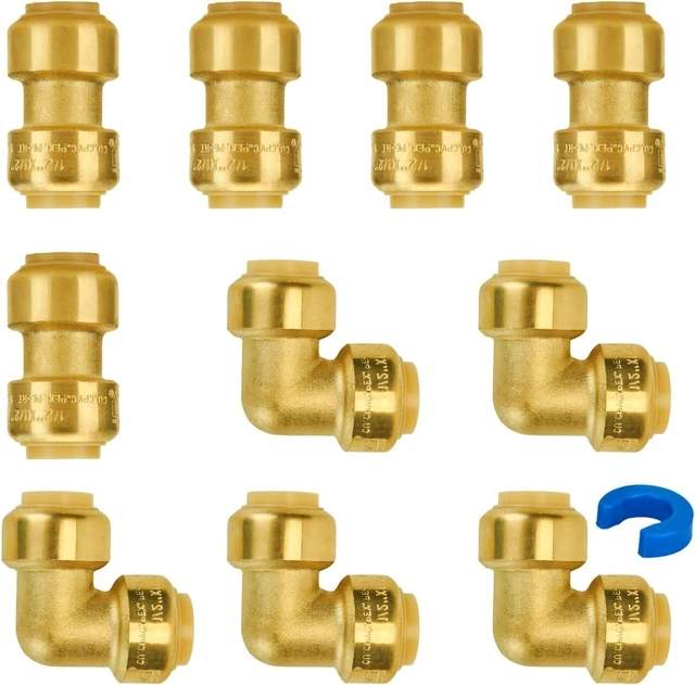 Main image of 10-Pack 1/2" Push-to-Connect Fittings, 5 Couplings & 5 Elbows