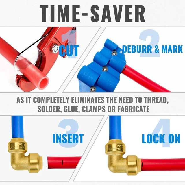 Alt view image 5 of 7 - 10-Pack 1/2" Push-to-Connect Fittings, 5 Couplings & 5 Elbows