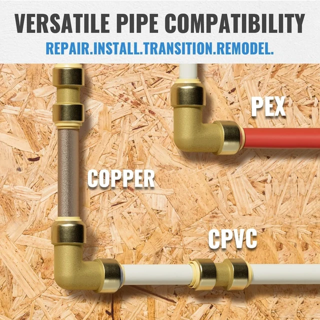 Alt view image 3 of 7 - 10-Pack 1/2" Push-to-Connect Fittings, 5 Couplings & 5 Elbows