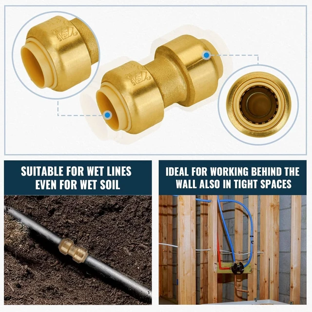 Alt view image 6 of 7 - 10-Pack 1/2" Push-to-Connect Fittings, 5 Couplings & 5 Elbows