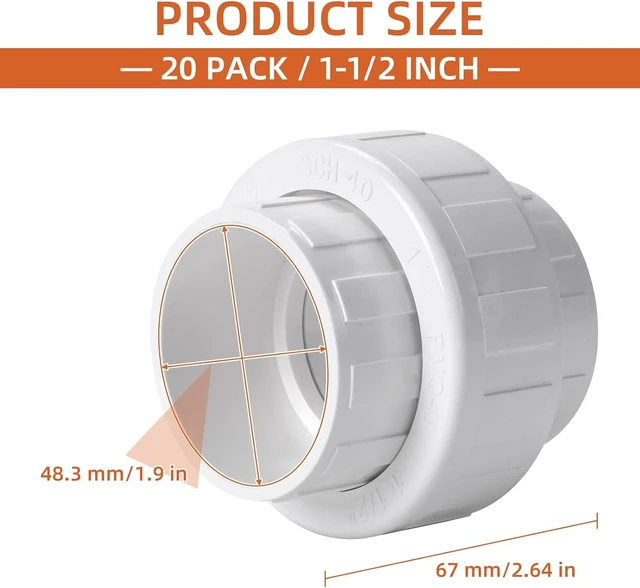 Alt view image 2 of 7 - 20-Pack 1-1/2" PVC Union Coupling, Socket x Socket, Schedule 40