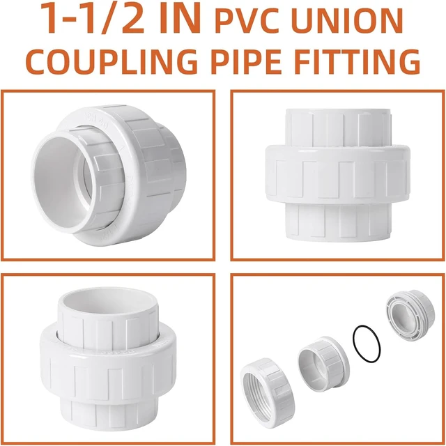 Alt view image 4 of 7 - 20-Pack 1-1/2" PVC Union Coupling, Socket x Socket, Schedule 40