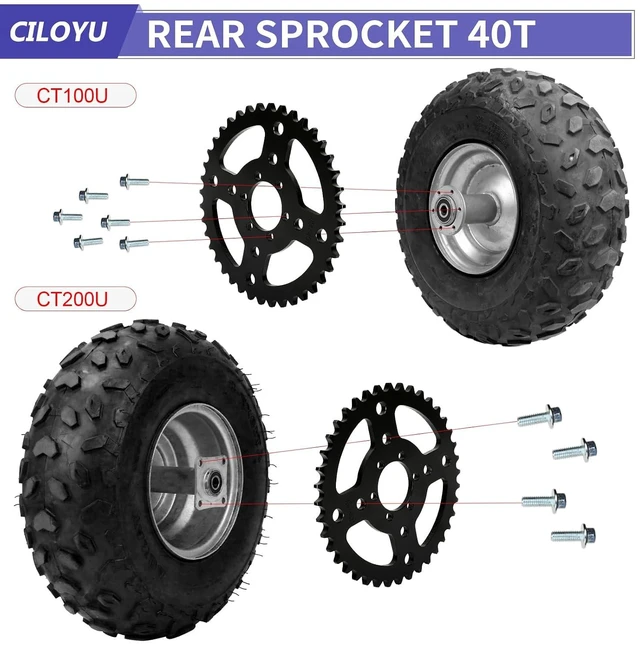Alt view image 2 of 7 - 40T Sprocket with 420 Chain, 40mm Bore for CT100U/CT200U Mini Bike