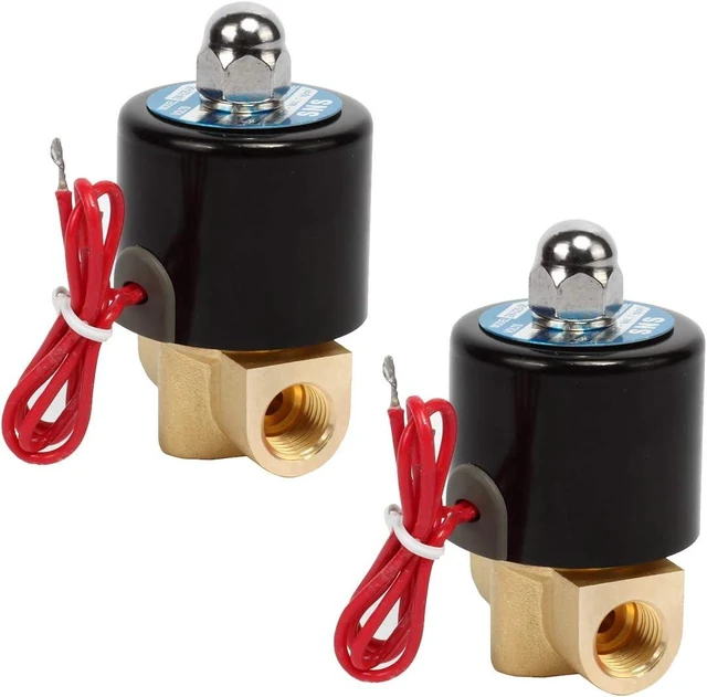 Main image of 2-Pack 1/4" NPT 12V Brass Solenoid Valve, Normally Closed for Water, Air & Diesel