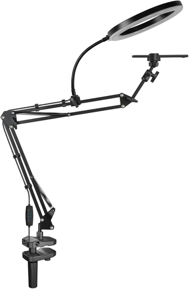 Alt view image 4 of 7 - Overhead Camera Mount with 10" Ring Light & Phone Holder, Adjustable Desk Tripod for Streaming & Cooking