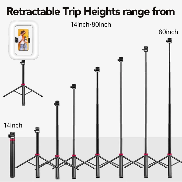 Alt view image 3 of 7 - Phone Ring Light with 80" Tripod & 8000mAh Battery, 2700K-6500K for TikTok, YouTube & Vlogging