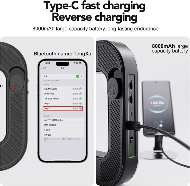 Alt view image 6 of 7 - Phone Ring Light with 80" Tripod & 8000mAh Battery, 2700K-6500K for TikTok, YouTube & Vlogging