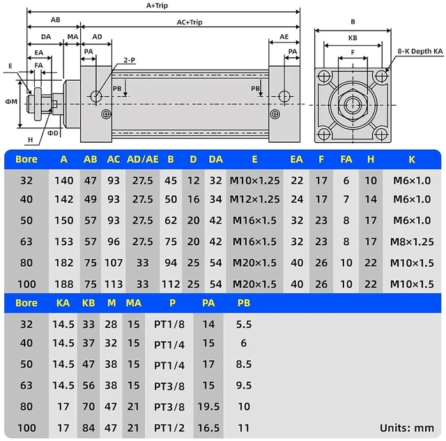 Alt view image 2 of 7 - 50mm Bore 100mm Stroke Double Acting Pneumatic Air Cylinder (SC 50x100)