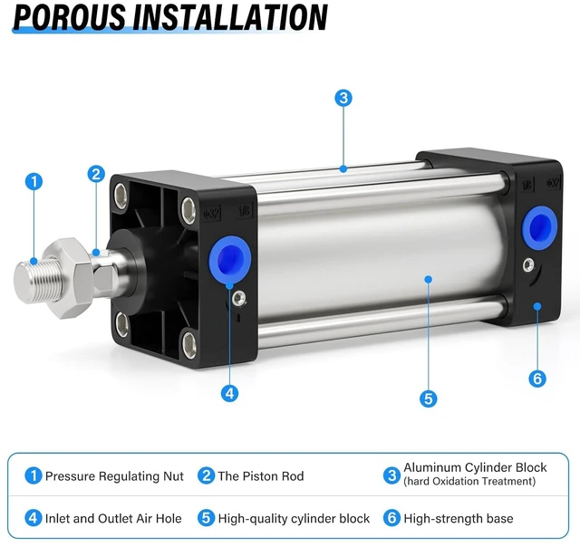 Alt view image 3 of 7 - 50mm Bore 100mm Stroke Double Acting Pneumatic Air Cylinder (SC 50x100)