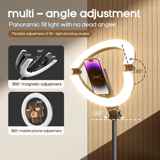 Alt view image 5 of 7 - 10" Magnetic Ring Light Overhead Mount with Stand & Phone Holder, Rechargeable Desk Light