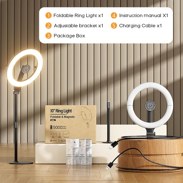 Alt view image 7 of 7 - 10" Magnetic Ring Light Overhead Mount with Stand & Phone Holder, Rechargeable Desk Light