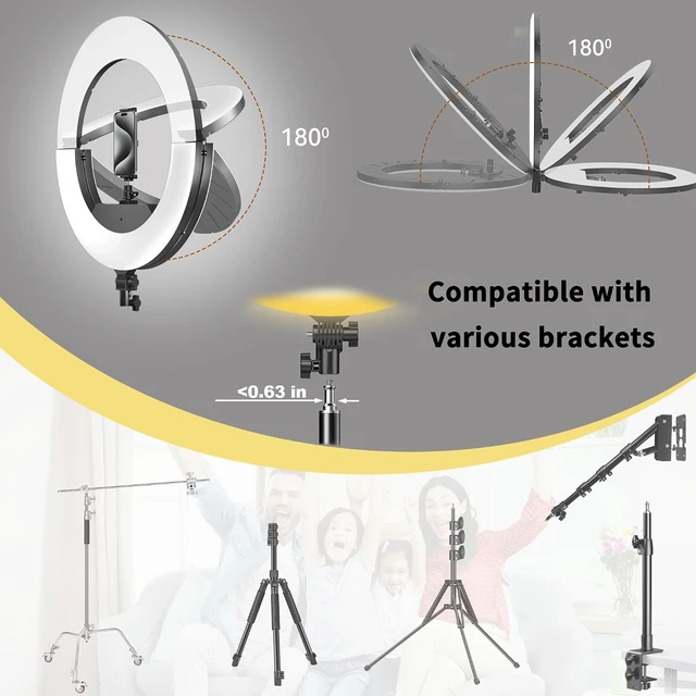 Alt view image 4 of 7 - 18" 55W Ring Light, High Brightness, Wall-Mount for Studio, Makeup & Live Streaming