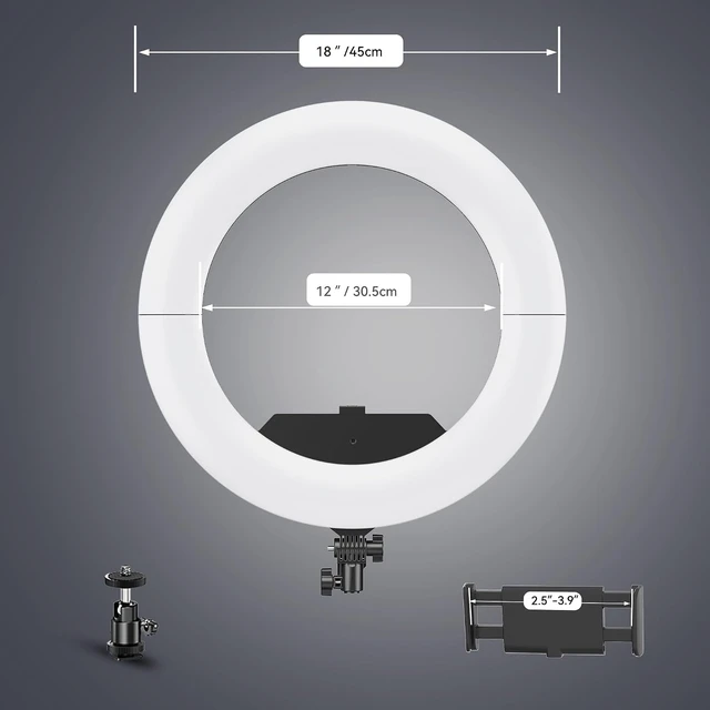 Alt view image 5 of 7 - 18" 55W Ring Light, High Brightness, Wall-Mount for Studio, Makeup & Live Streaming