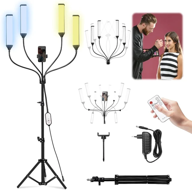 Main image of Esthetician Light with 4 Flexible Arms, Dimmable LED Lash Lamp with Phone Holder for Beauty & Tattoo