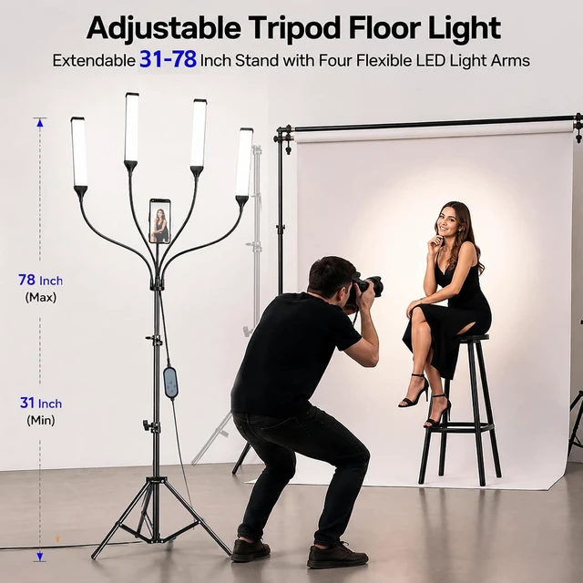 Alt view image 2 of 7 - Esthetician Light with 4 Flexible Arms, Dimmable LED Lash Lamp with Phone Holder for Beauty & Tattoo