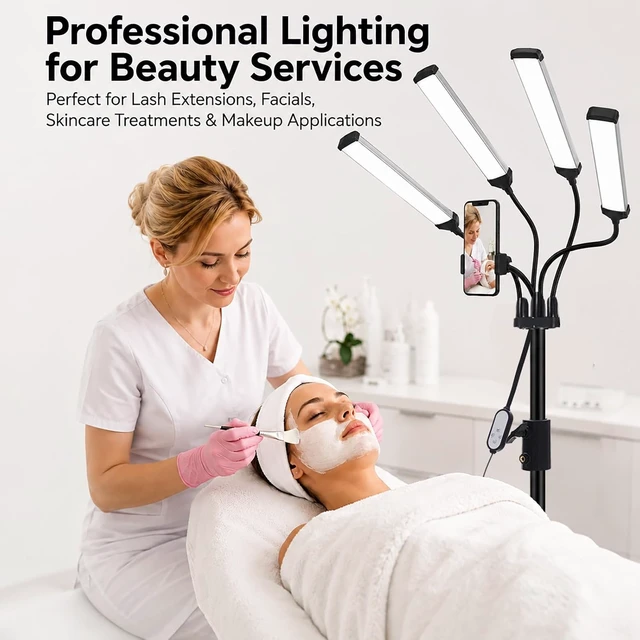 Alt view image 4 of 7 - Esthetician Light with 4 Flexible Arms, Dimmable LED Lash Lamp with Phone Holder for Beauty & Tattoo