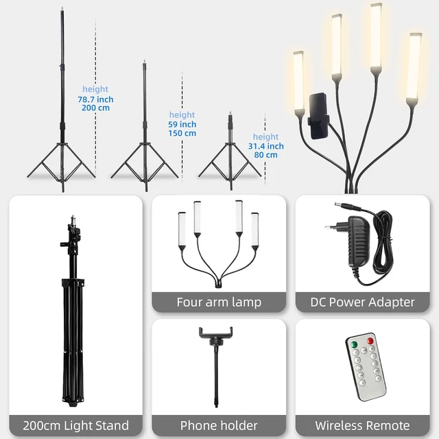 Alt view image 7 of 7 - Esthetician Light with 4 Flexible Arms, Dimmable LED Lash Lamp with Phone Holder for Beauty & Tattoo