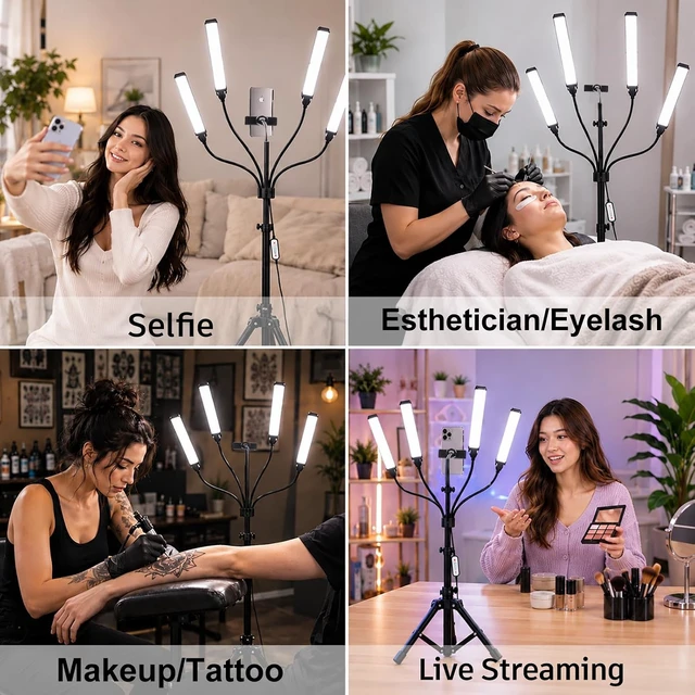 Alt view image 5 of 7 - Esthetician Light with 4 Flexible Arms, Dimmable LED Lash Lamp with Phone Holder for Beauty & Tattoo