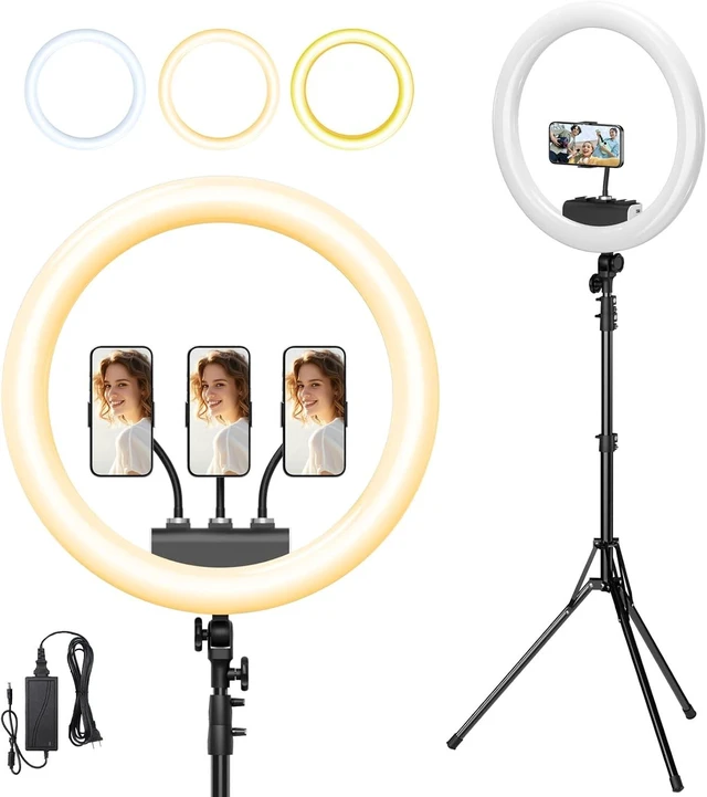 Main image of 19" LED Ring Light with 78.7" Tripod & 3 Phone Holders