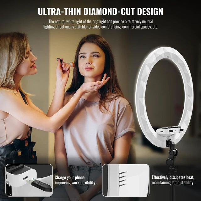 Alt view image 4 of 6 - 19" LED Ring Light with 78.7" Tripod & 3 Phone Holders