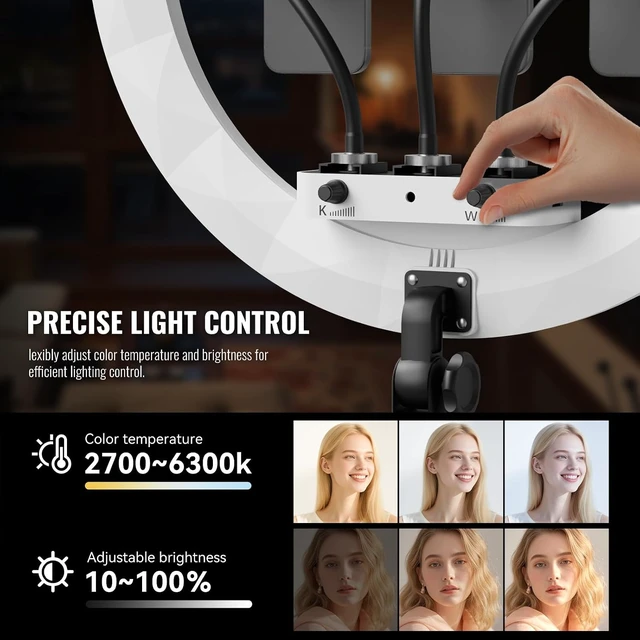Alt view image 2 of 6 - 19" LED Ring Light with 78.7" Tripod & 3 Phone Holders