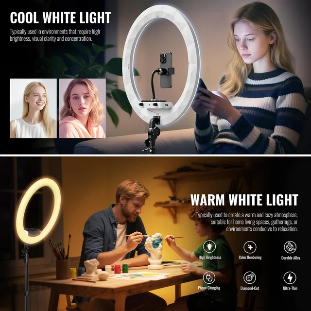 Alt view image 3 of 6 - 19" LED Ring Light with 78.7" Tripod & 3 Phone Holders